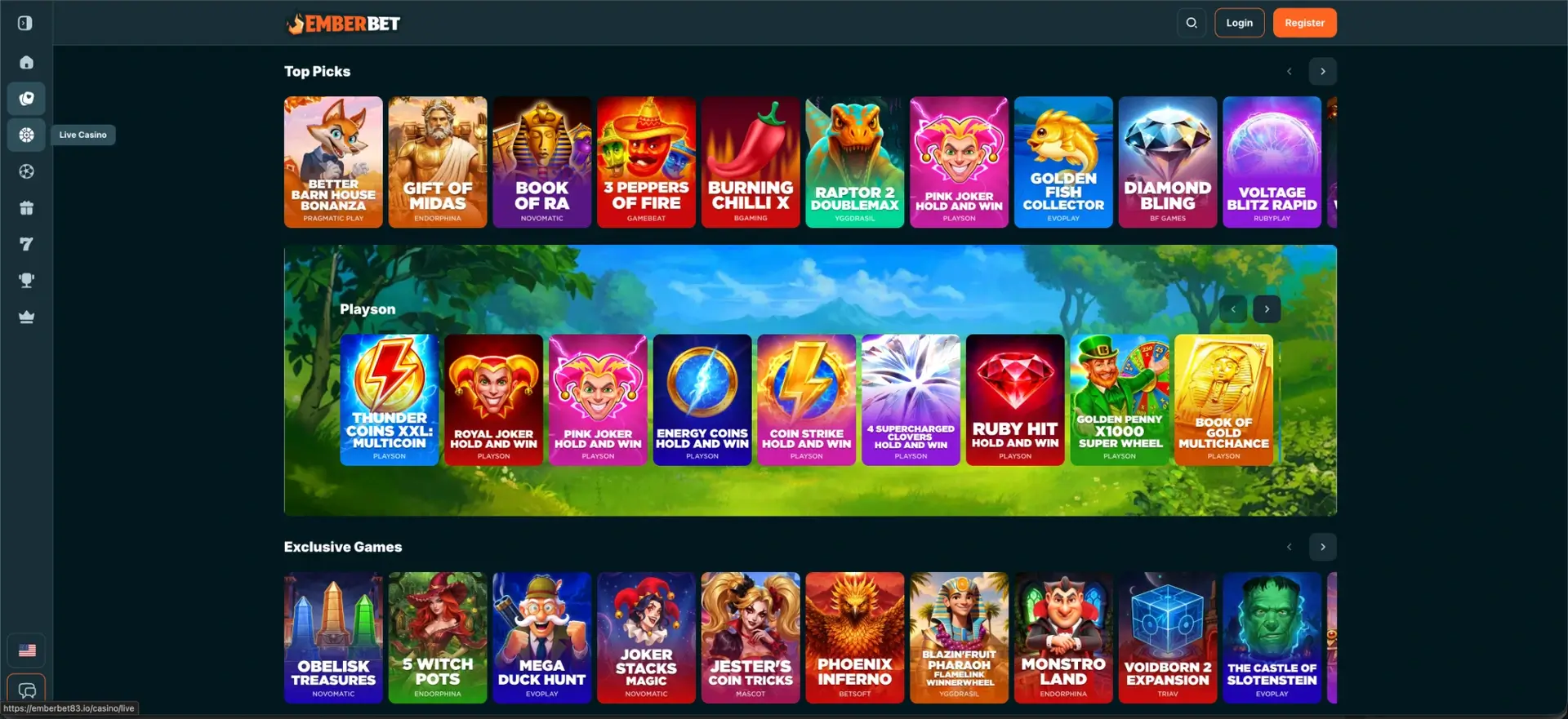 EmberBet live casino games catalogue