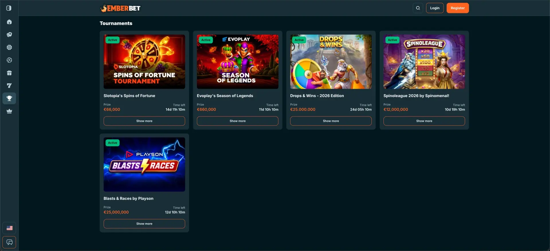 EmberBet tournaments and prize pools