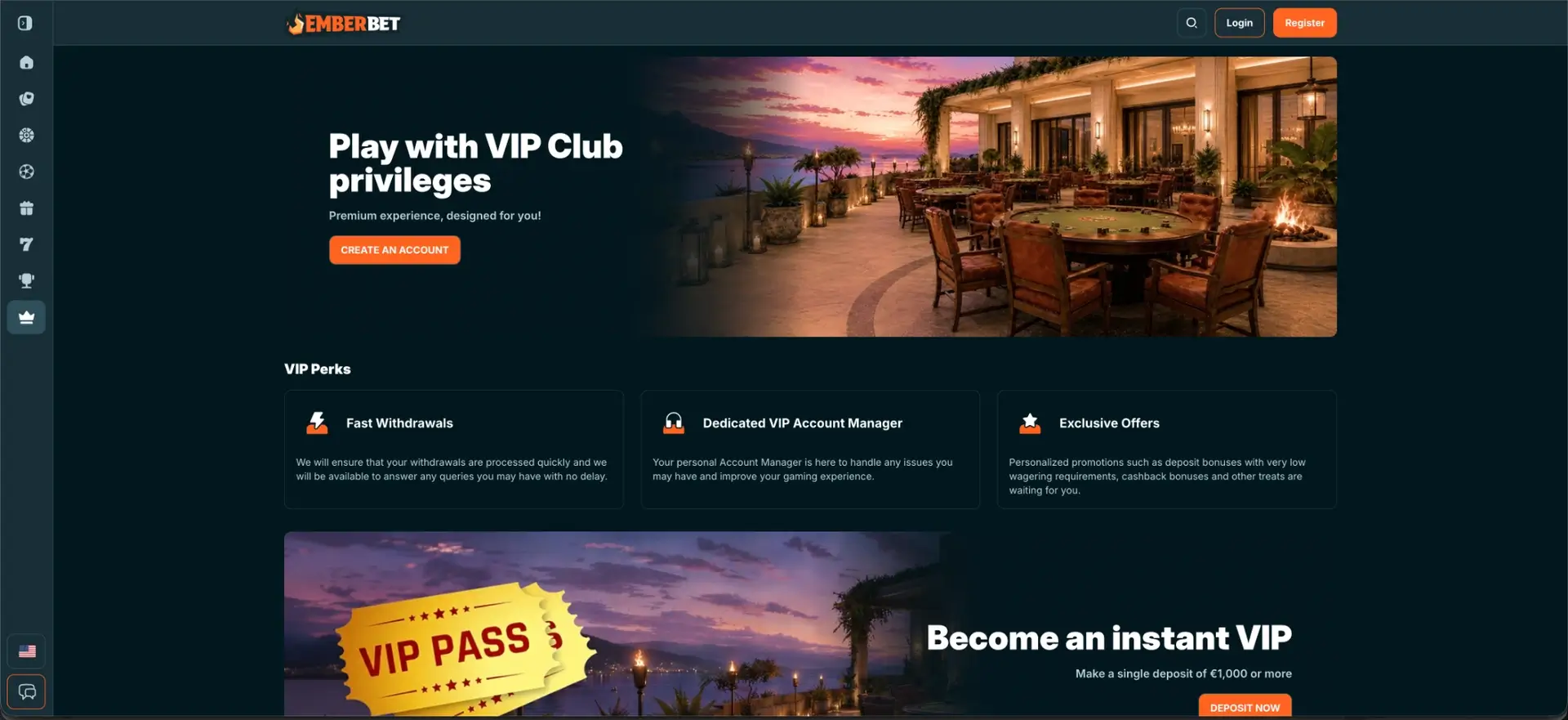 EmberBet VIP programme page