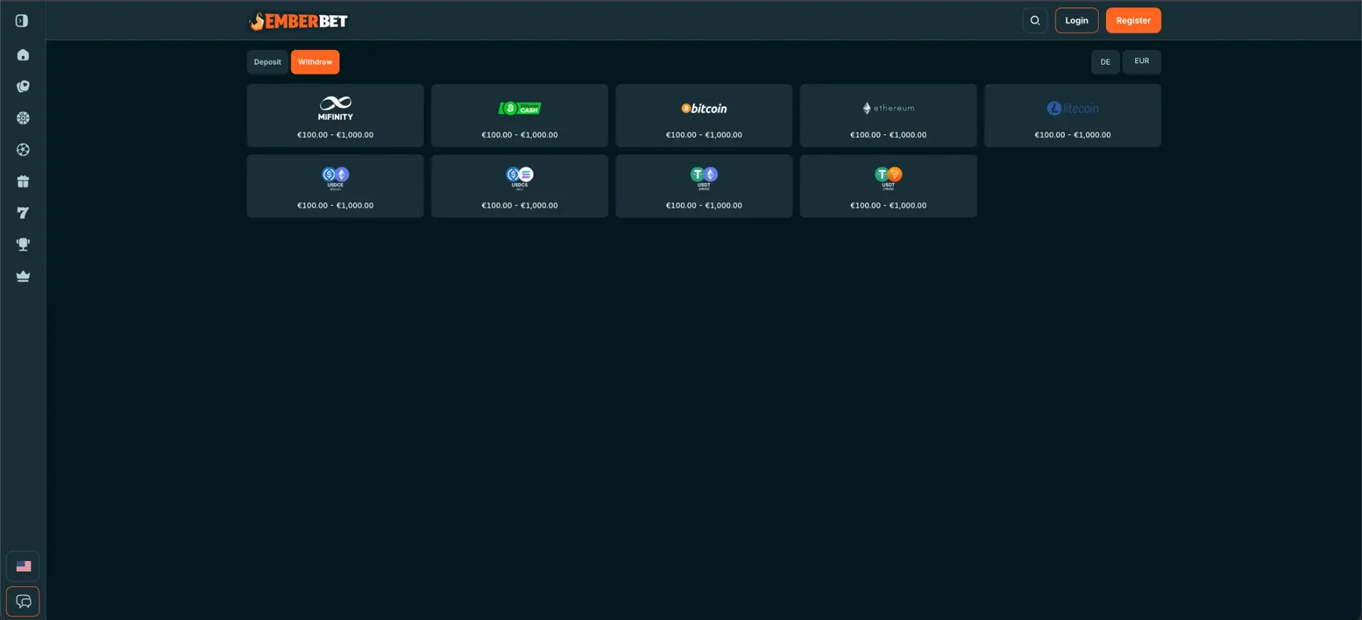 EmberBet withdrawal methods